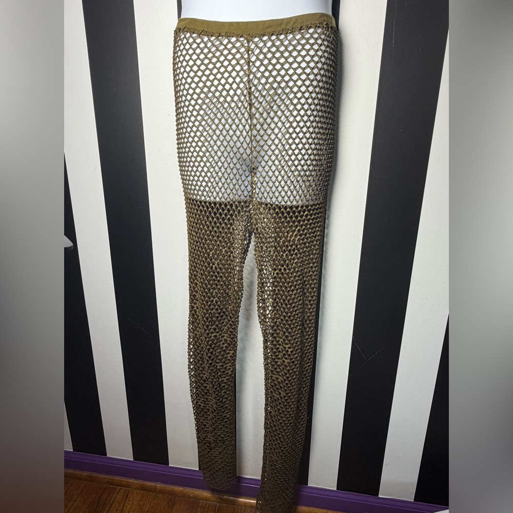 Open Knit Fishnet Leggings in Olive Green - US 16